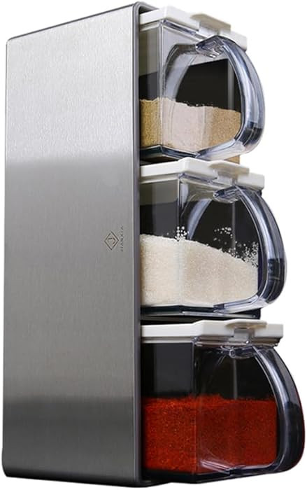 Salt Container With Lid And Spoon, Clear Seasoning Rack Spice Pots, 3 Piece Seasoning Box For Hom... | Amazon (US)