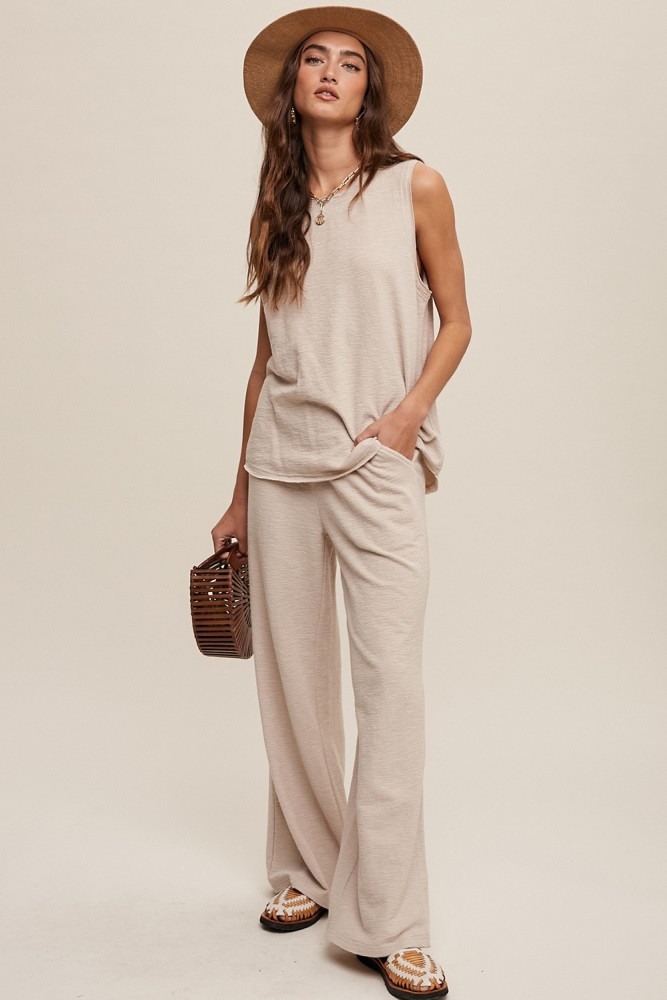 Beige Slub Knit Pants Set | PinkBlush Maternity