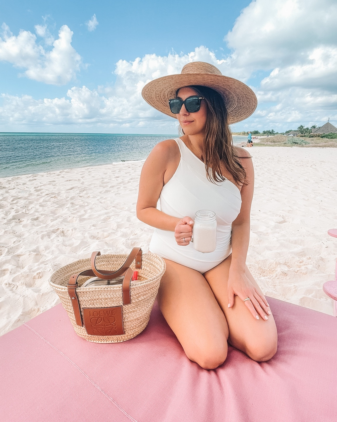 Vacation outfit with white one piece swimsuit, Loewe basket bag, beach hat and black sunglasses

#vacationoutfits #vacationstyle #onepieceswimsuits

#LTKunder100 #LTKSeasonal #LTKunder50