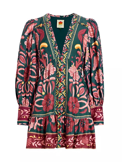 Seashell Tapestry Balloon-Sleeve Minidress | Saks Fifth Avenue