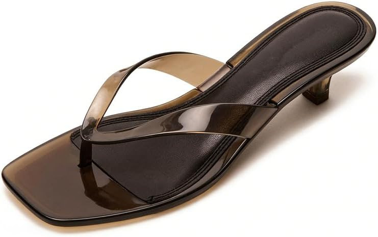 MAVMAX Jelly Shoes Sandals for Women Kitten Heel Clear Thong Sandals Square Open Toe Flip Flops S... | Amazon (US)