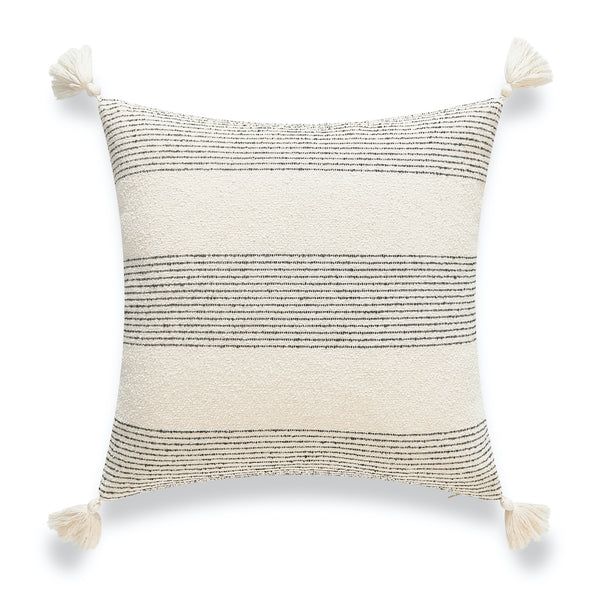 Modern Boho Moroccan Throw Pillow Cover, Bold Stripe Tassels, 18"x18" | Hofdeco