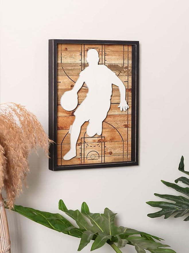 NIKKY HOME Basketball Decor Framed Wall Art Wooden Basketball Player Poster Hanging Vintage Rusti... | Amazon (US)
