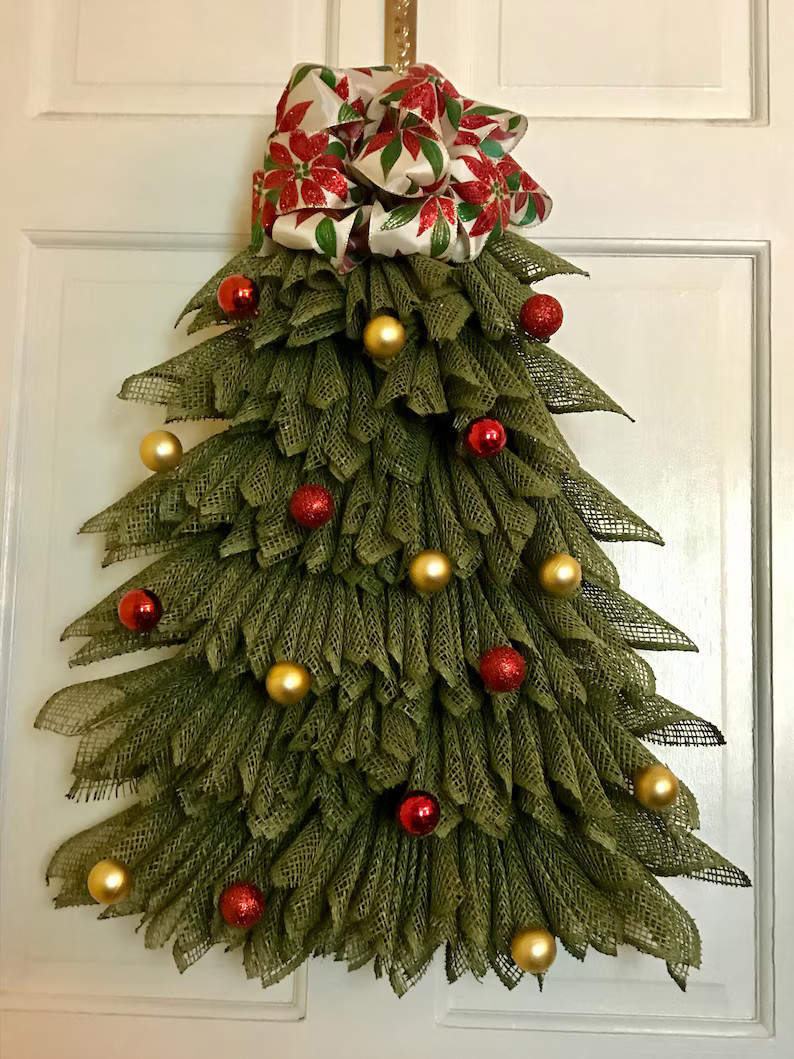 Christmas Tree Door Wreath With Large Bow and 1" Ornaments, Fully Customizable - Etsy | Etsy (US)