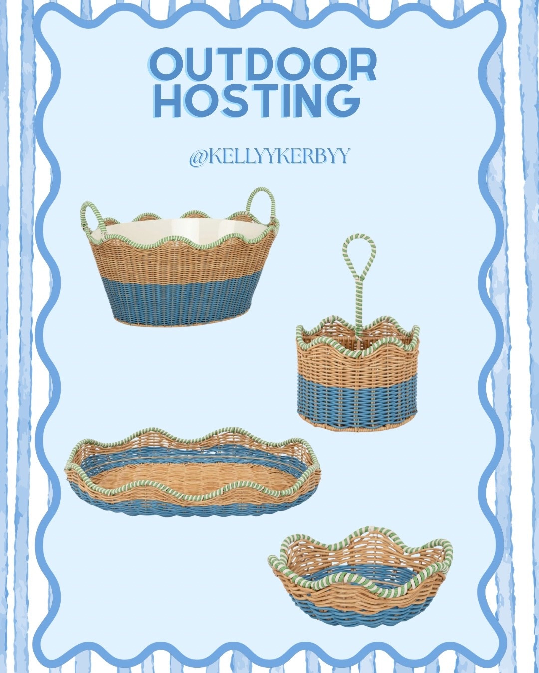 these two-tone rattan hosting and serving platters/bowls are beautiful! I love navy and green, time to host back porch dinners 