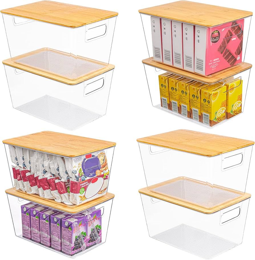 Vtopmart 8 Pack Clear Stackable Storage Organizer Bins with Bamboo Lids, Large Plastic Containers... | Amazon (US)