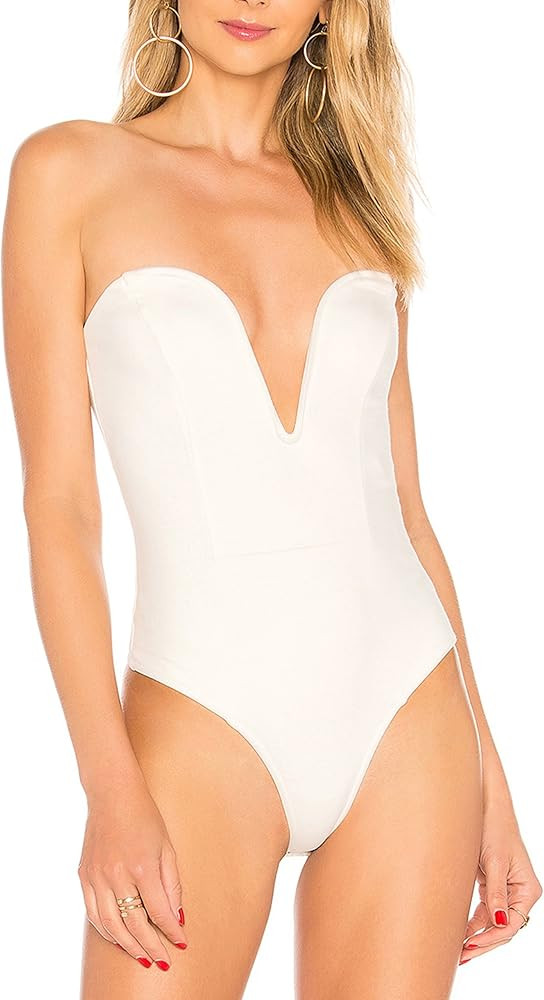 May&Maya Women's Strapless Plunge Neck Bodysuit | Amazon (US)