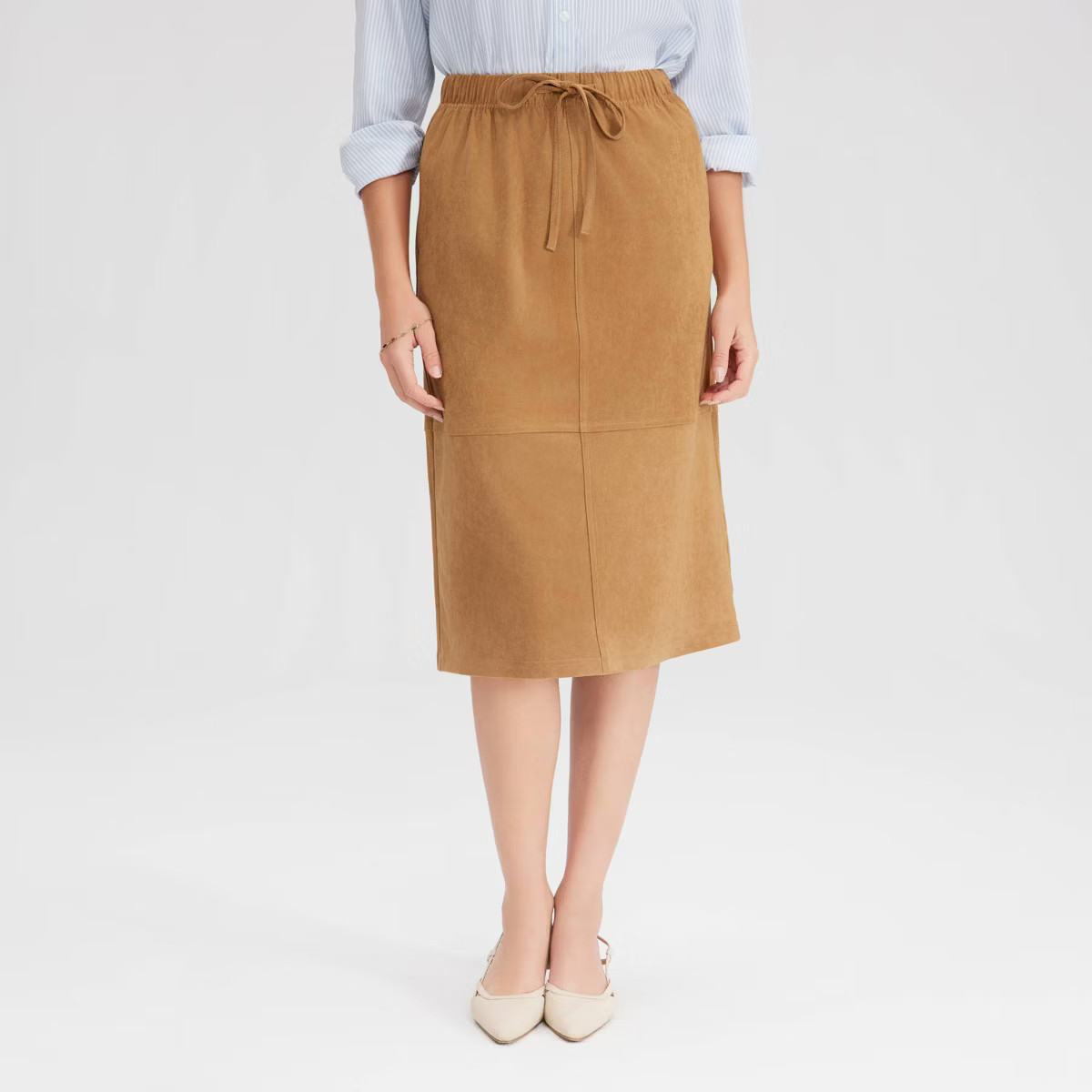 Women's Faux Suede Drawstring Midi A-Line Skirt - A New Day™ Black XXL | Target