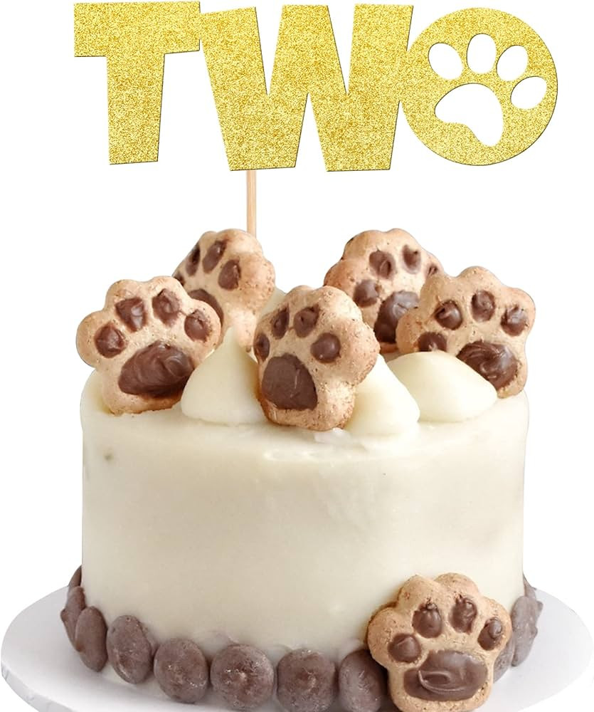 1 PCS Two Cake Topper Gold Glitter Dog Paw 2 Years Old Birthday Cake Pick for Puppy Dog Let's Paw... | Amazon (US)