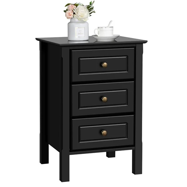 SmileMart Wooden End Table 3 Drawers Storage Bedside Nightstand Sturdy for Bedroom Living Room | Walmart (US)