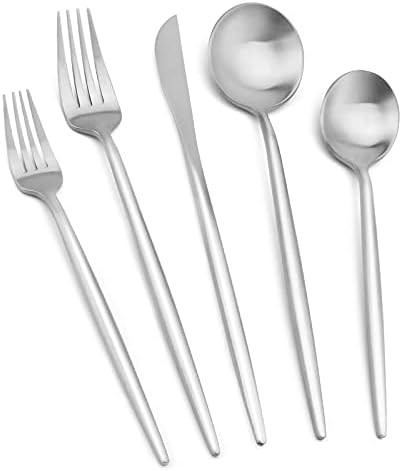 Silverware Set, Vanys Matte Silver Flatware Cutlery Set Service for 6, Satin Finish 30 Piece Stai... | Amazon (US)