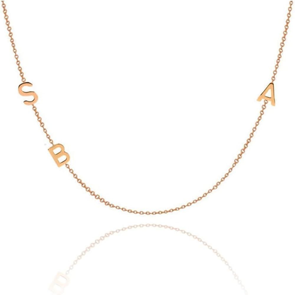 Mini Sideways Initial Necklace for Women 18K A-Z Letter Side Choker Dainty Cute Tiny Alphabet Per... | Amazon (US)