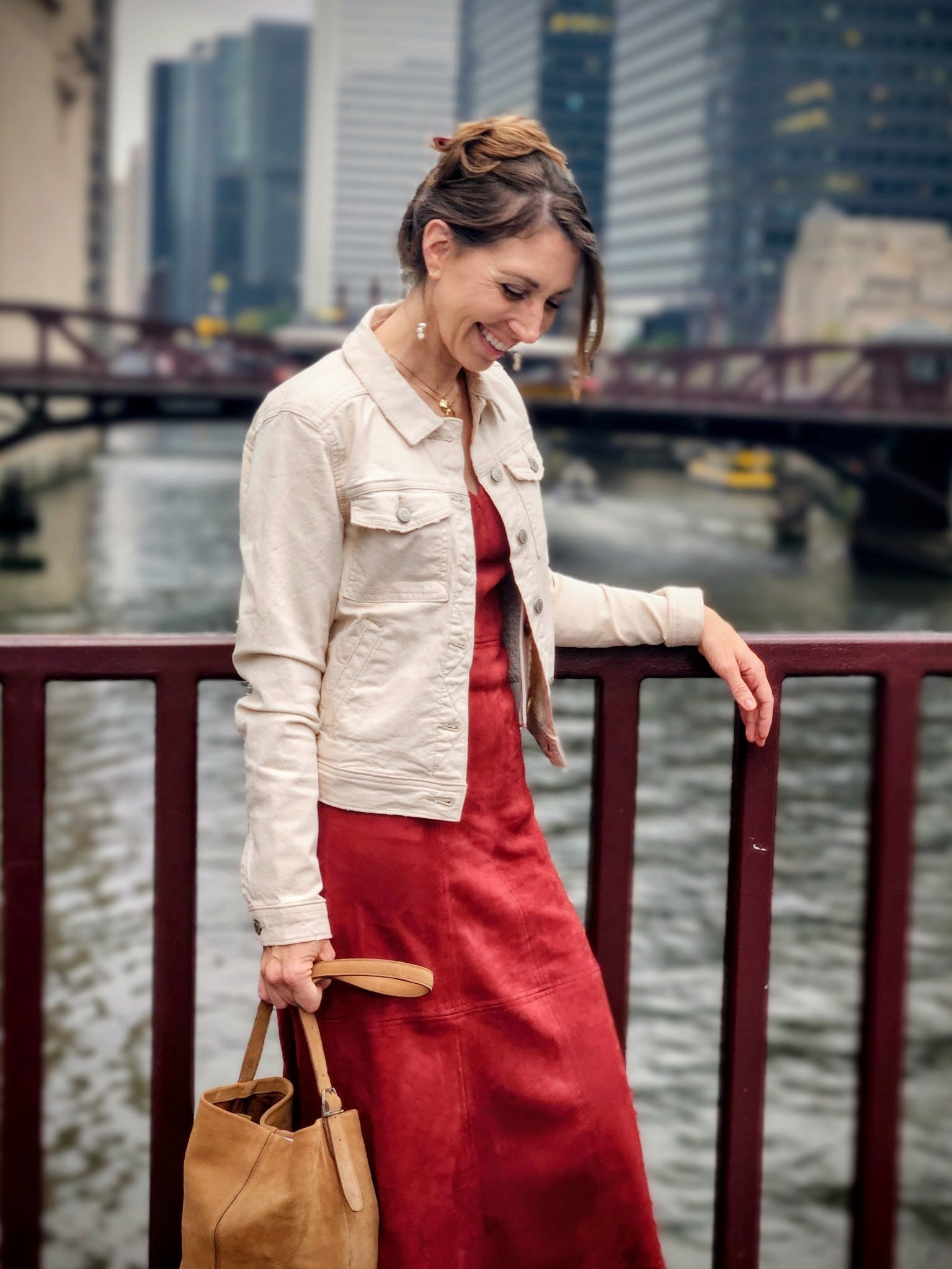 Date night in the city calls for a special outfit, and this rust colored midi dress was perfection! The weather was still warm, so I paired it with an off white denim jacket (Kohls), suede heels (Toms Majorca Pump), and a suede bag (Mango). Too much suede? Not for me!

The dress runs small; size up if you need more space up top. Perfect for a show in the city, but would be beautiful for a fall wedding or fall family photos.

#LTKStyleTip #LTKOver40 #LTKFindsUnder100