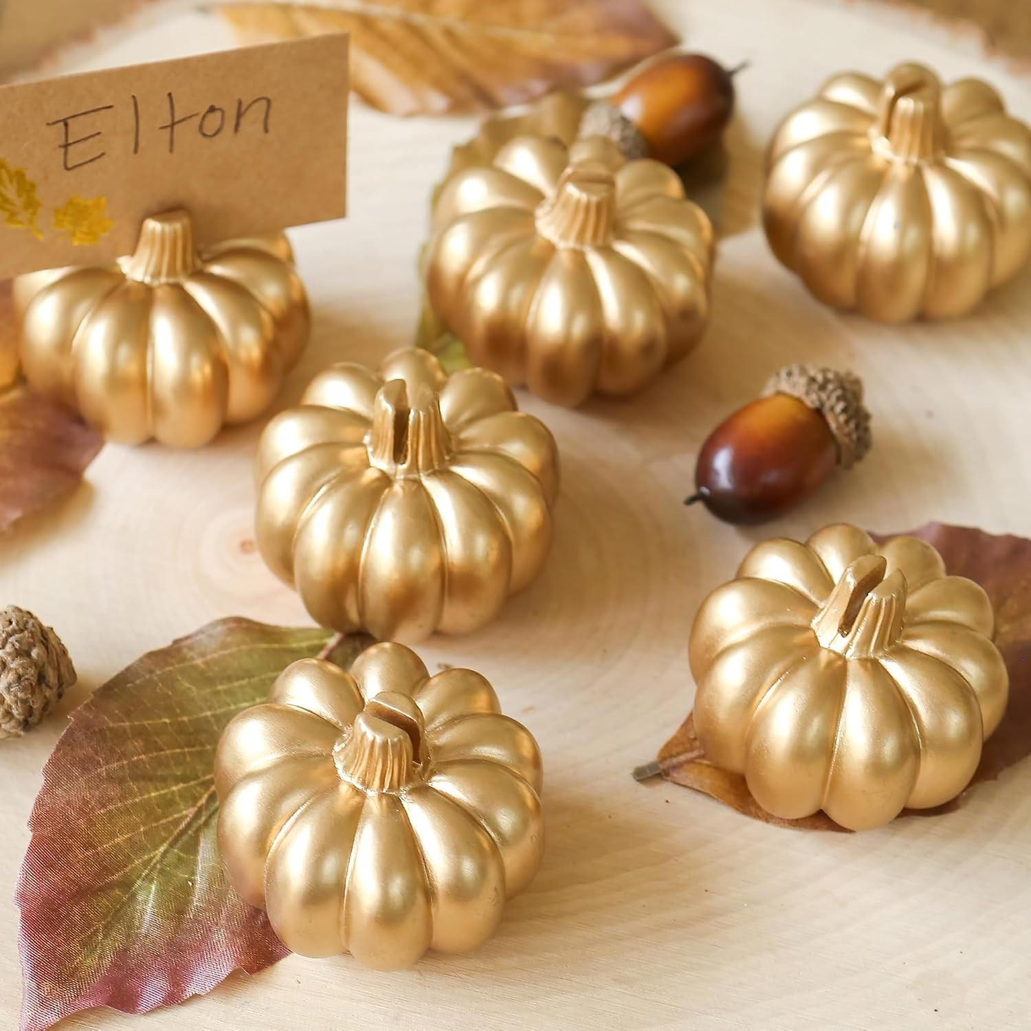 Kate Aspen Fall Decor Mini Gold Pumpkin Place Card Holder (Set of 6), Place Settings, Perfect for Thanksgiving Table Decor, Fall Themed Weddings, Bridal Brunches | Amazon (US)