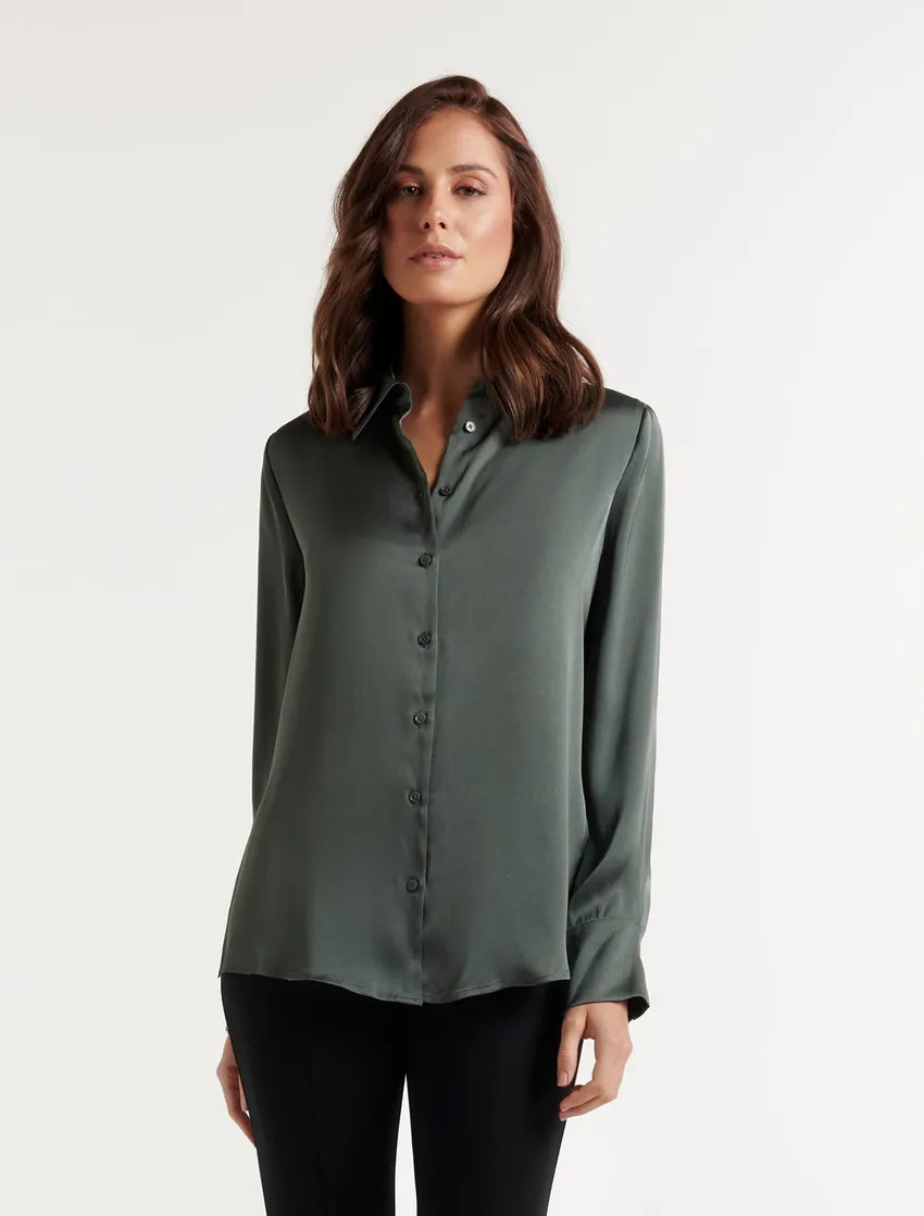 Lila Longline Satin Shirt | Forever New (AU)