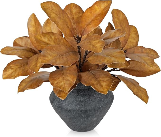 Briful Artificial Magnolia Leaves Stems 3 Pack 22in Yellow Brown Fake Magnolia Branches for Vase ... | Amazon (US)