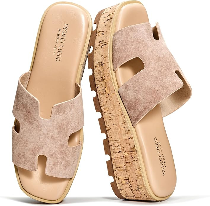 Project Cloud 100% Genuine Leather Wedge Platform Sandals Women Footwear - Memory Foam Insole and... | Amazon (US)