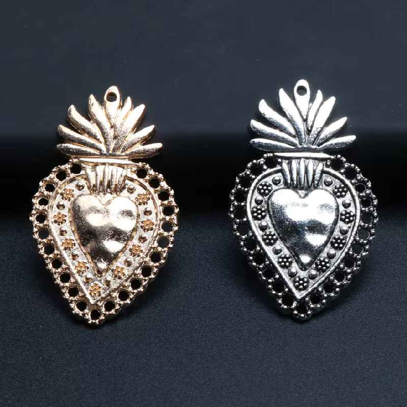 8pcs Mixed 2-color Mexican Sacred Heart Alloy Pendant Retro Necklace Earrings Metal Accessories D... | AliExpress (US)