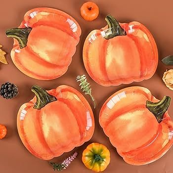 24Pcs Pumpkin Party Plates Fall Thanksgiving Paper Plates Watercolor Orange Pumpkin Shaped Dinner... | Amazon (US)