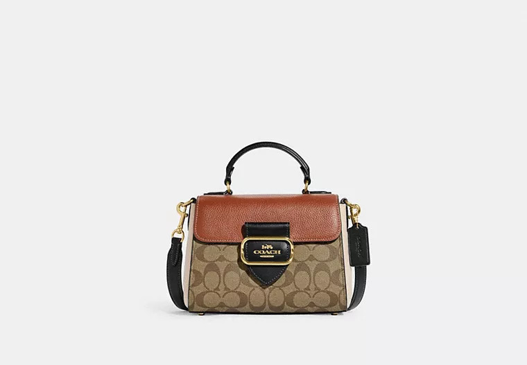 Coach Outlet Morgan Top Handle Satchel Bag In Colorblock Signature Canvas - Beige | Coach Outlet US