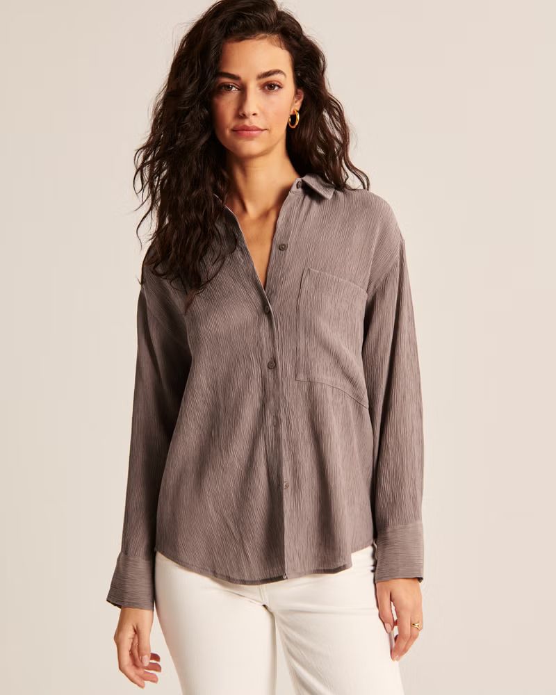 Women's Oversized Crinkle Rayon Textured Shirt | Women's Tops | Abercrombie.com | Abercrombie & Fitch (US)
