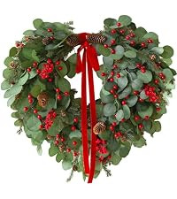 24 inch Christmas Wreath with Lights, Christmas Wreath for Front Door Christmas Door Wreaths with Red Berries Pine Cones Cedar Eucalyptus Leaves Aritificial Wreath for Christmas Indoor Outdoor Decor | Amazon (US)