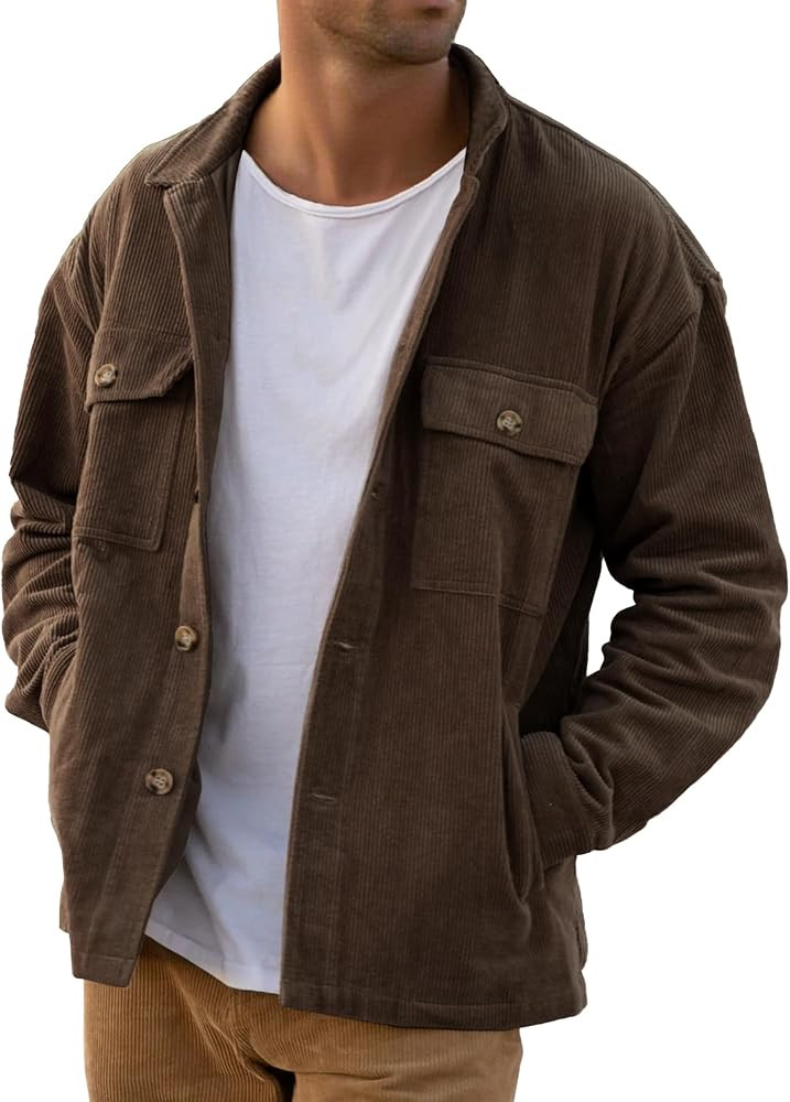 PLEPAN Men's Corduroy Shacket with 4 Pockets (Chest & Side Slant) Button Down Work Jackets Casual... | Amazon (US)