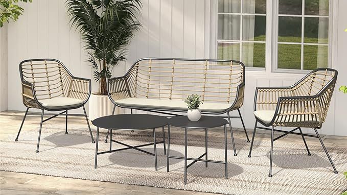 Grand patio 5 Pieces Outdoor Wicker Patio Conversation Set Seating Chair Set with Cushions and Co... | Amazon (US)
