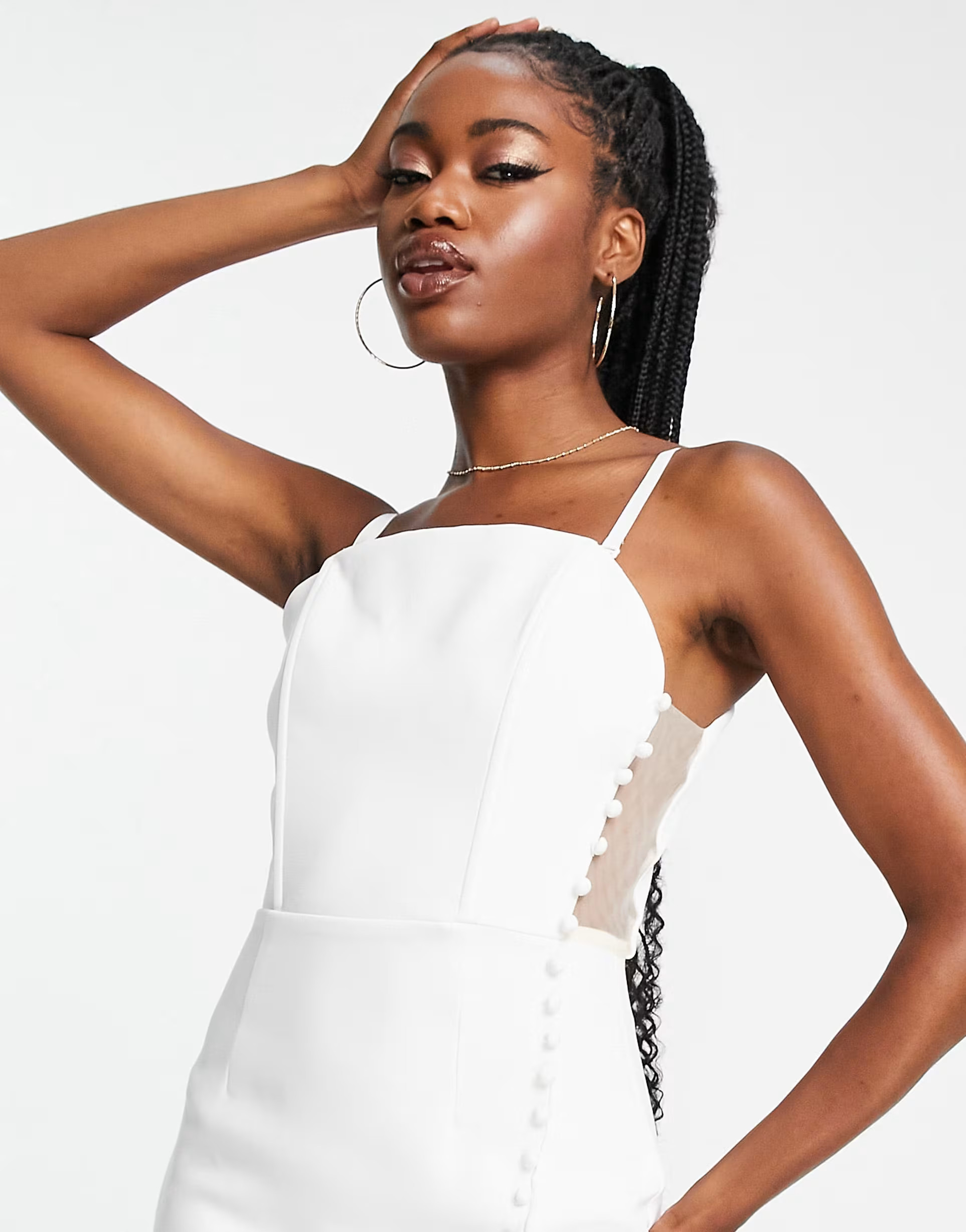 In The Style x Yasmin Devonport Exclusive button detail midi dress in white | ASOS (Global)