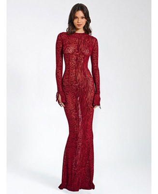 Miss Circle Women Waylynn Burnout Velvet Detail Mesh Backless Maxi Dress - Macy's | Macy's