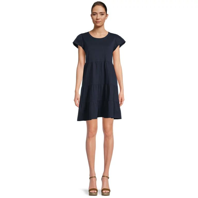 Time and Tru Women's Short Sleeve Tiered Knit Dress, Sizes XS-XXXL | Walmart (US)