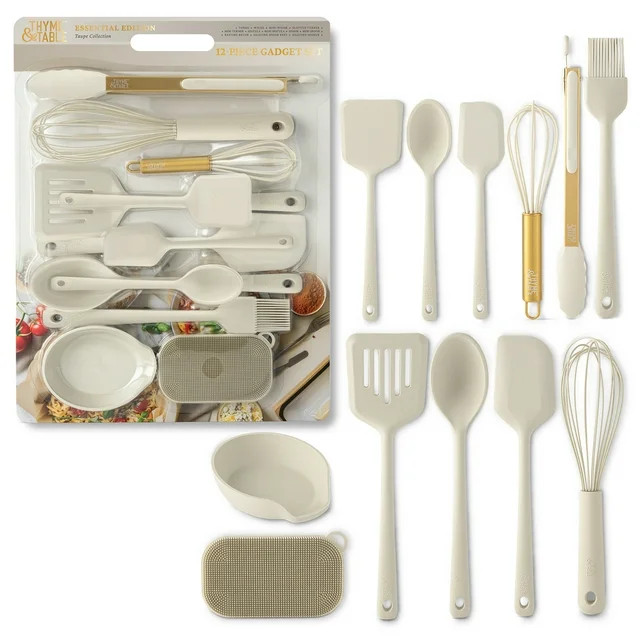 Thyme & Table 12- Piece Silicone Cooking Utensil Set, Taupe | Walmart (US)