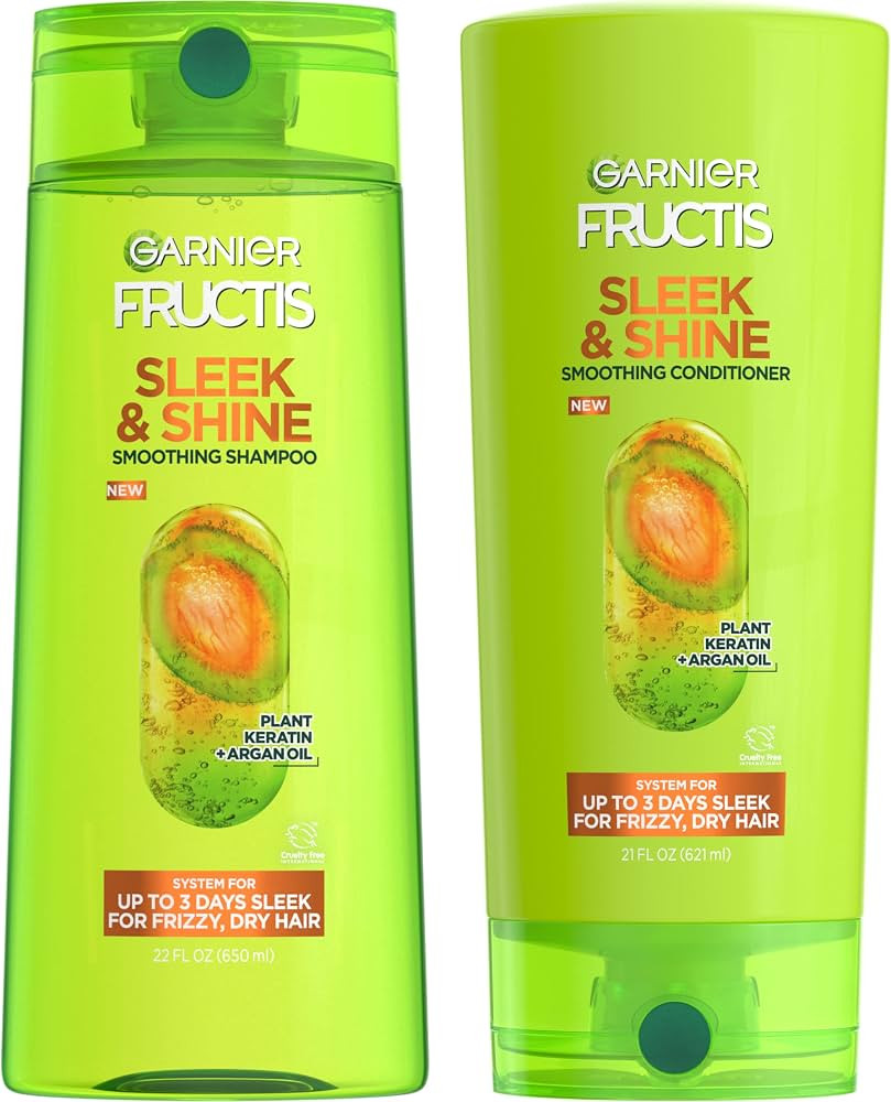 Garnier Fructis Sleek & Shine Shampoo (22 Fl Oz) + Conditioner (21 Fl Oz) Set for Frizzy, Dry Hai... | Amazon (US)