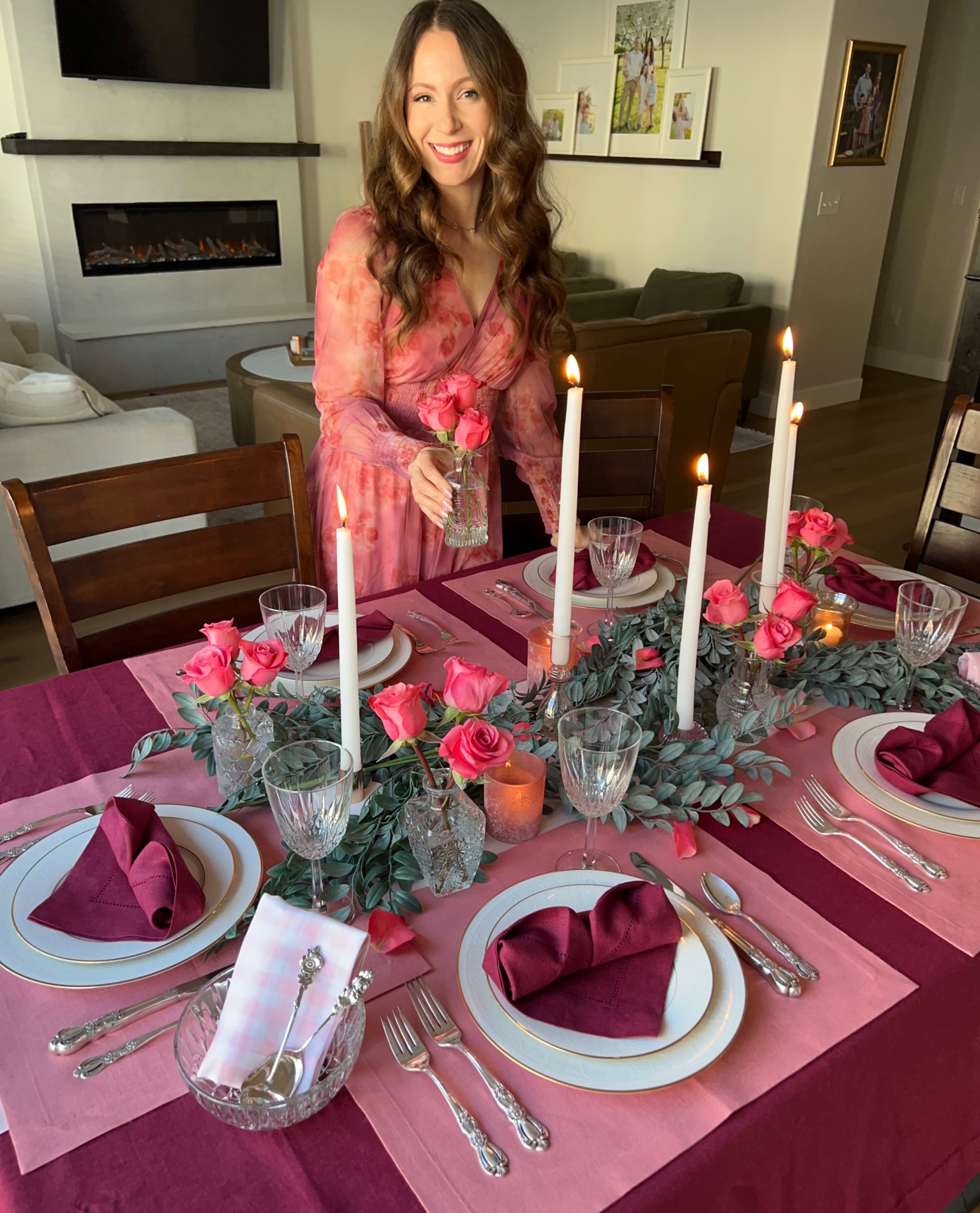 Valentines table with linens from Solino Home! 😍 colors: beet (napkins and tablecloth) , dusty rose (placemats) pink (table runner) 

#LTKHome #LTKValentine