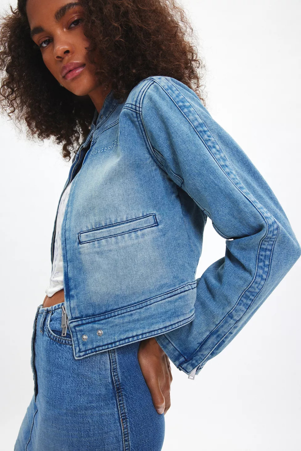 House Of Sunny Take A Trip Mini Racing Denim Jacket | Urban Outfitters (US and RoW)