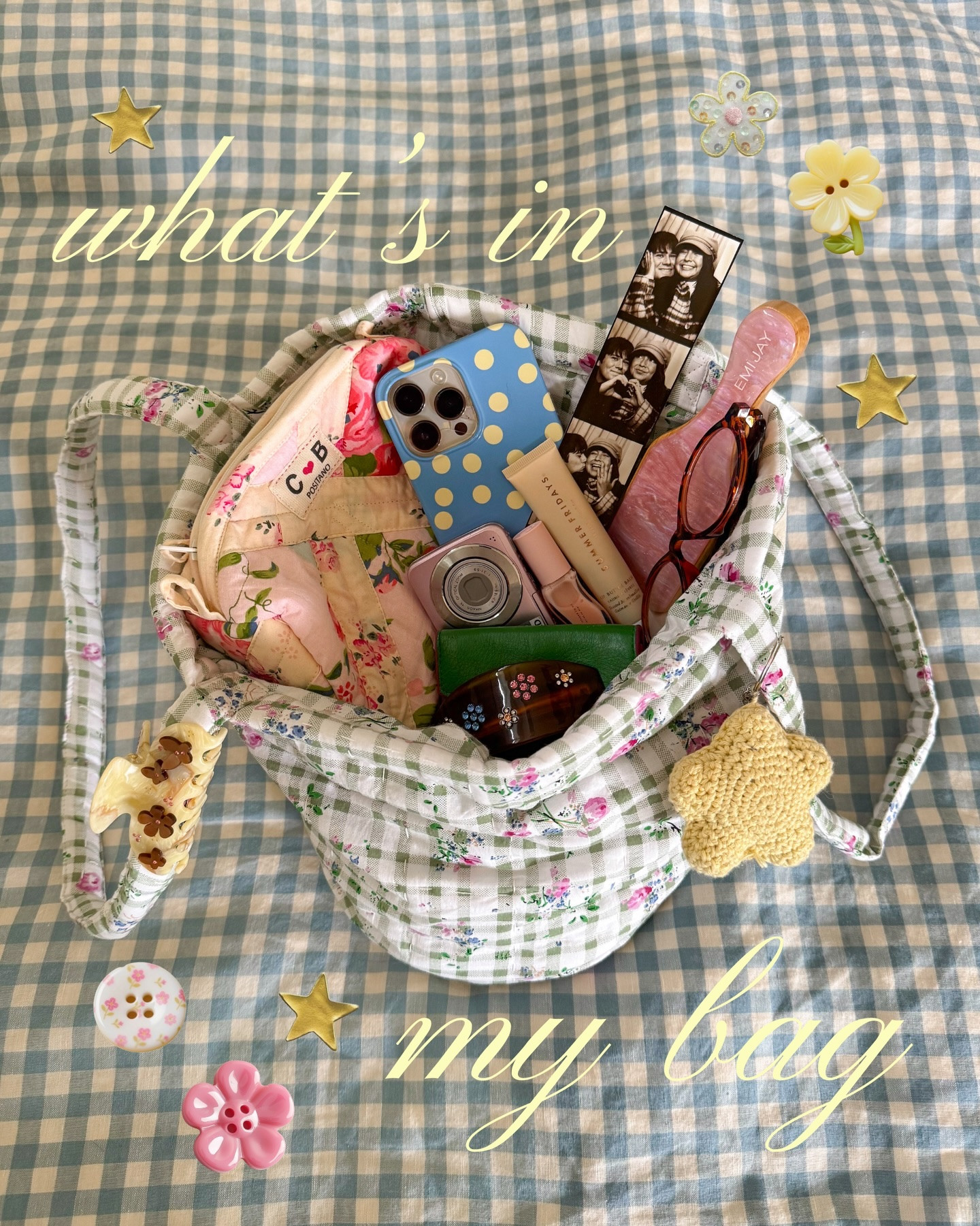 only the essentials in my colorful bag!! 🦋🌸🌟

quilted bag @shop_poeta 
quilted pouch @cb_positano 
lipglosses @summerfridays & @gisou 
deodorant @juusbeauty 
hair accessories @emijayinc 
wallet @shopresoul 
phone case @get.casely

#LTKSeasonal #LTKdayinmylife #LTKgrwm