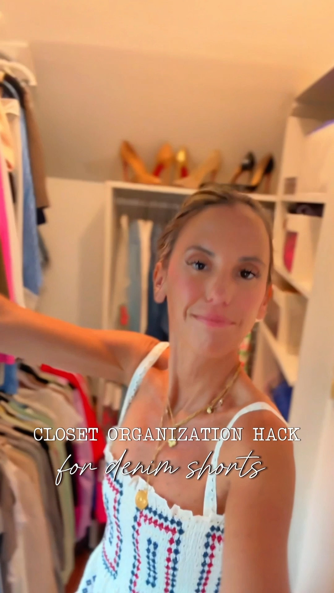 this tiny closet hack makes *such* a difference — using a paper towel holder wall mount + boot hooks to organize my denim shorts. linked it all for ya on LTK! #ltkunder50 #closetgoals #ltksummer 

#LTKHome