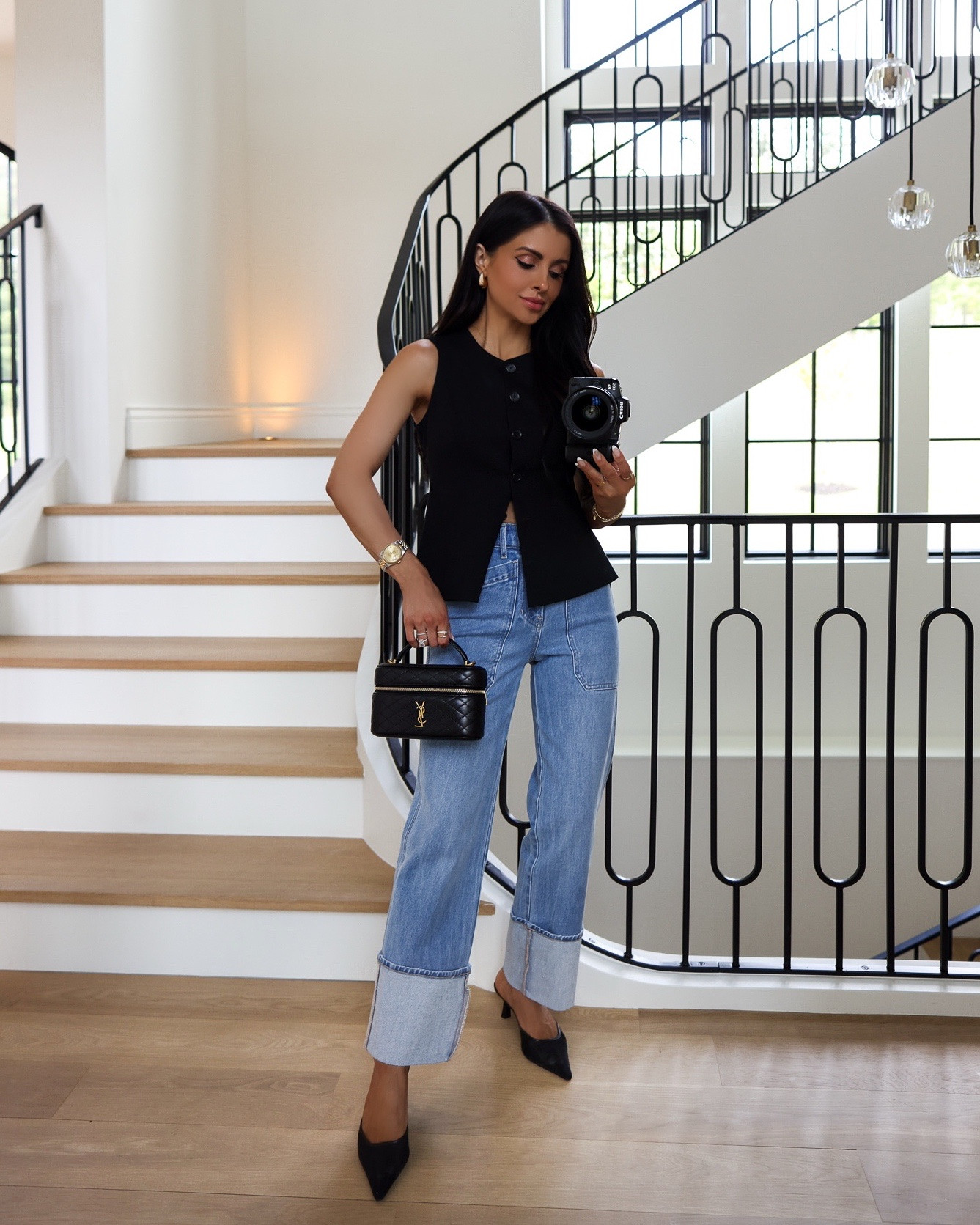 NSALE pieces still in stock!
Halogen black button up vest wearing an xs
Veronica beard cuffed jeans 
Steve Madden mesh pumps 

#LTKSaleAlert #LTKFindsUnder100 #LTKSeasonal