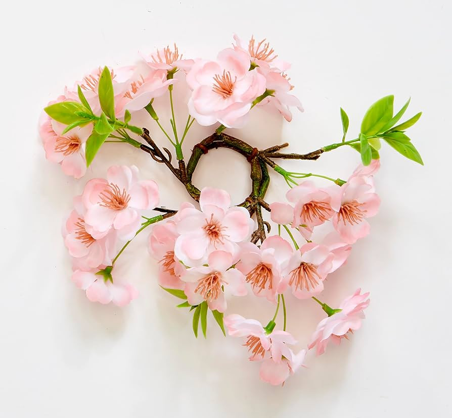 1.25" Inner Diameter Artificial Flower Cherry Blossom Taper Candle Ring, Napkin Holder, Set of 6 | Amazon (US)