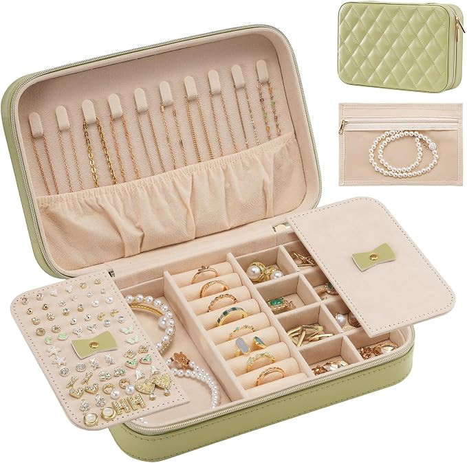 Lolalet Travel Jewelry Case for Women Girls, Travel Jewelry Organizer Box with Mirror & Clear Sto... | Amazon (US)