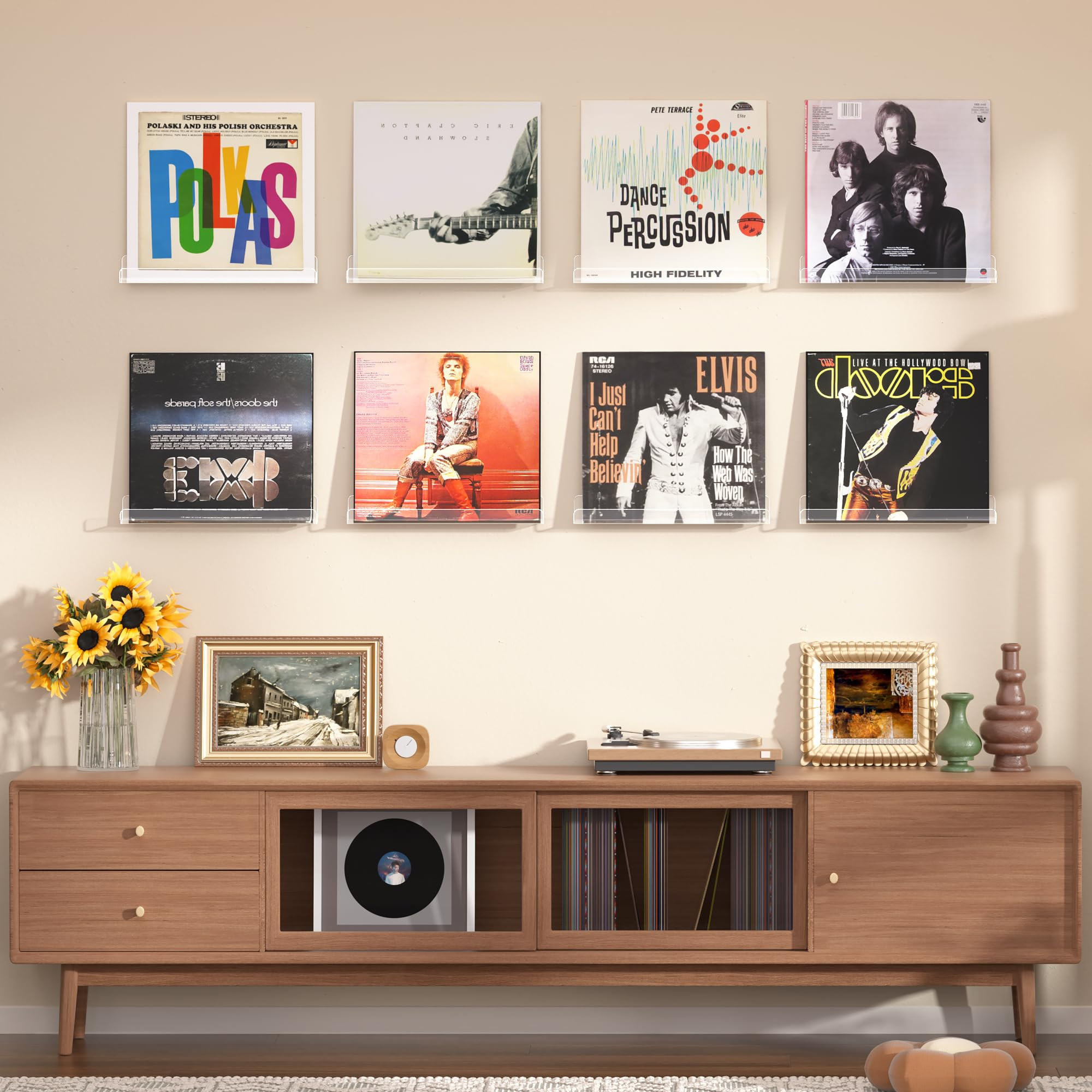 upsimples 8 Pack Vinyl Record Wall Mount Shelves, 12" Vinyl Holder for Album Record Storage & Dis... | Amazon (US)