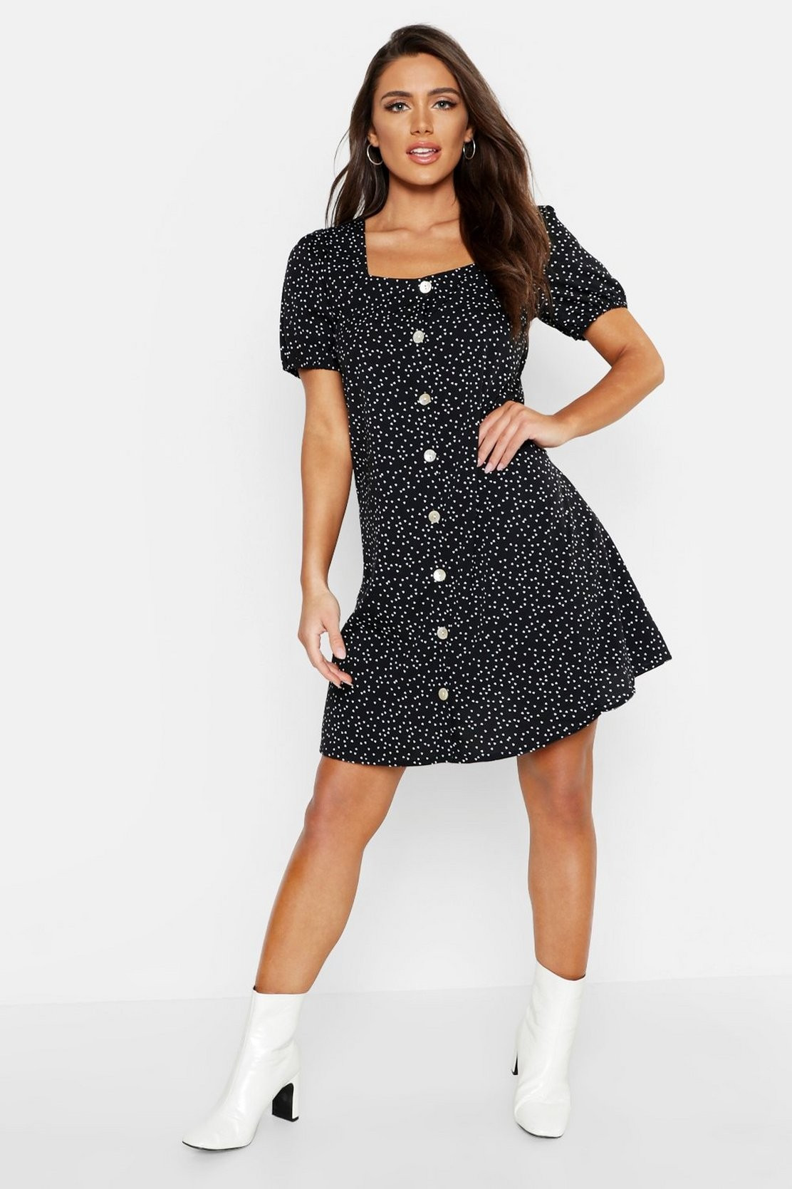 Woven Button Through Shift Dress | Boohoo.com (UK & IE)
