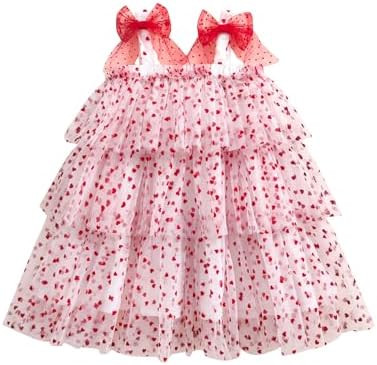 Toddler Girl Valentines Outfits Love Heart Sleeveless Sling Ruffle Layered Dress Tulle Tutu Princ... | Amazon (US)