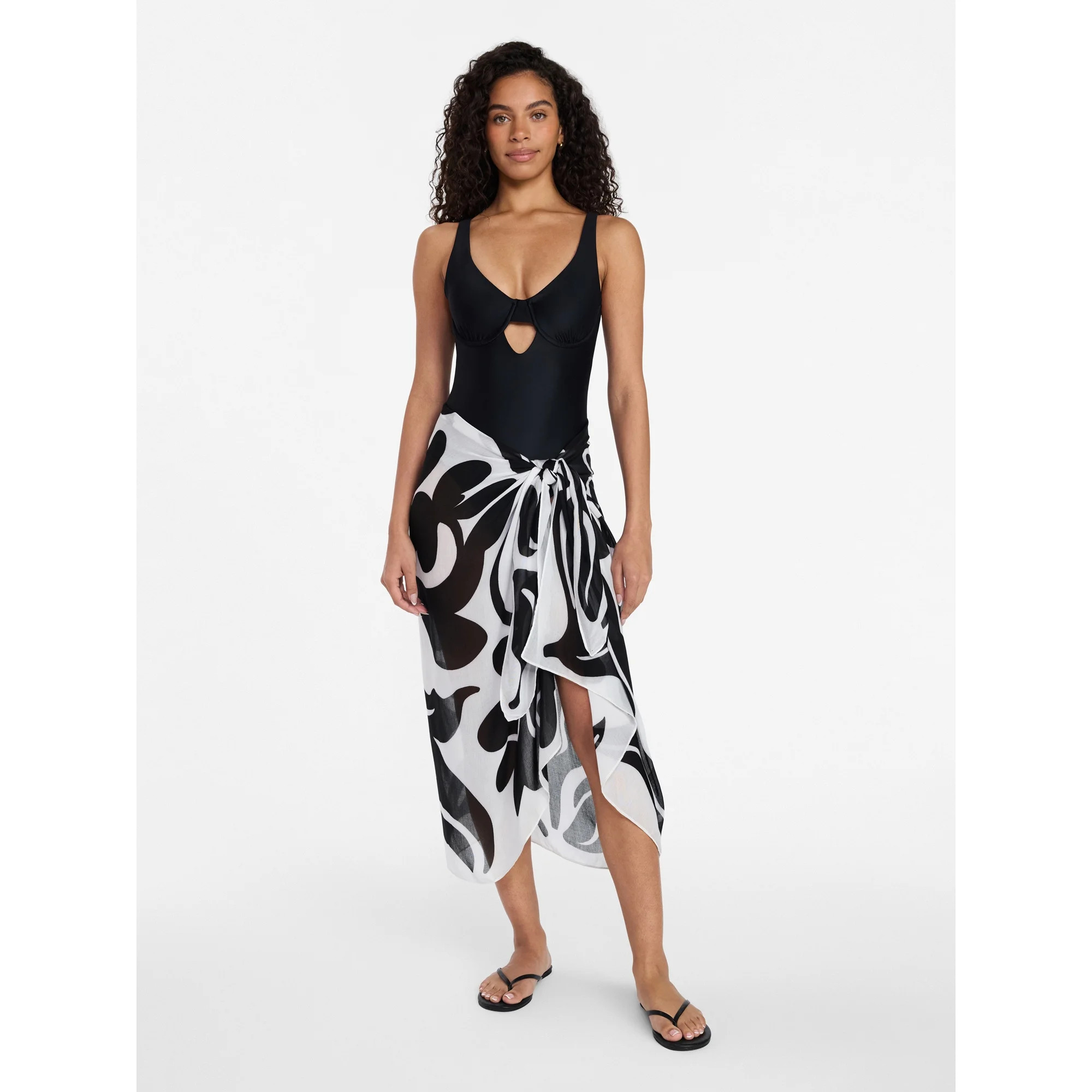 Time and Tru Women's Printed Pareo, One Size, Abstract Floral Winter White | Walmart (US)