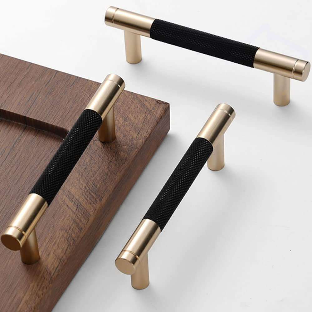 24 Pack 3 3/4 Inch 96 mm Bar Cabinet Pulls Gold and Black Knurled Handles for Brushed Gold Drawer... | Amazon (US)
