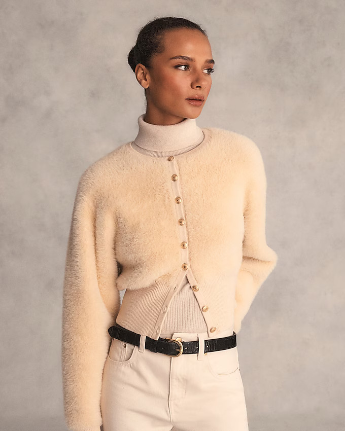 Fitted-waist cardigan sweater in fuzzy yarn | J. Crew US