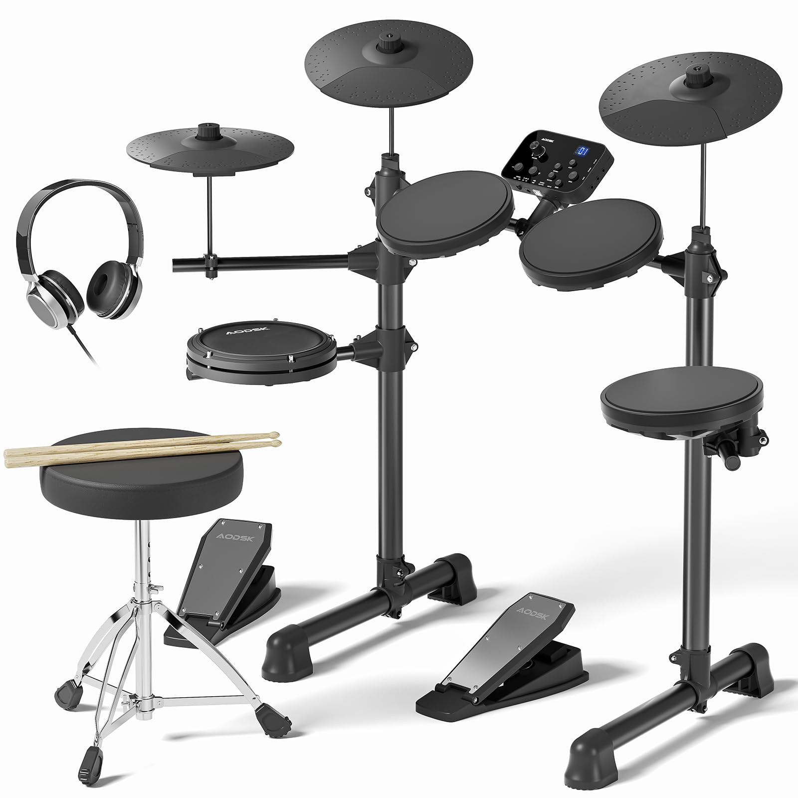 AODSK Electric Drum Set for Beginner Kids with 150 Sounds,4 Quiet Drum Pads,2 Pedal,Throne,Sticks... | Amazon (US)