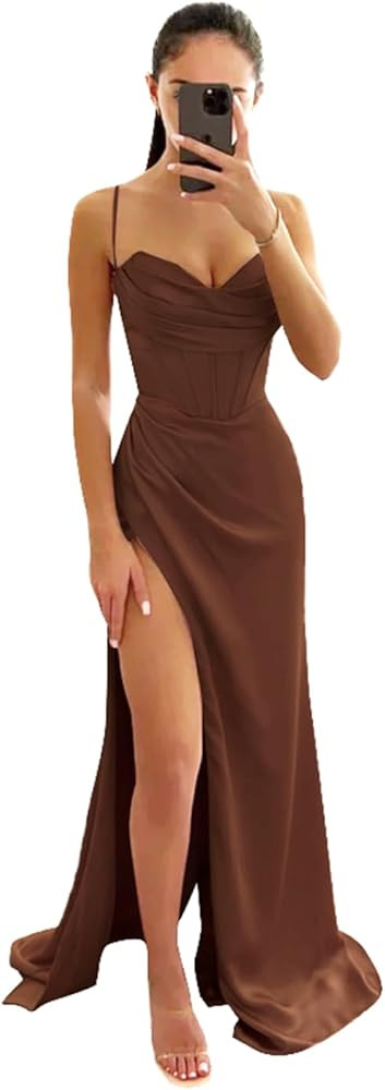 Women's Corset Long Bridesmaid Dresses Spaghetti Strap Mermaid Cowl Neck Prom Party Dress for Wed... | Amazon (US)