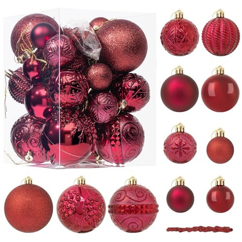 YESPERS 41PCS Burgundy Christmas Ornaments Set - Shatterproof Christmas Tree Ornaments with Icicle for Holiday Party - Vintage Xmas Decorations in 4 Sizes | Amazon (US)