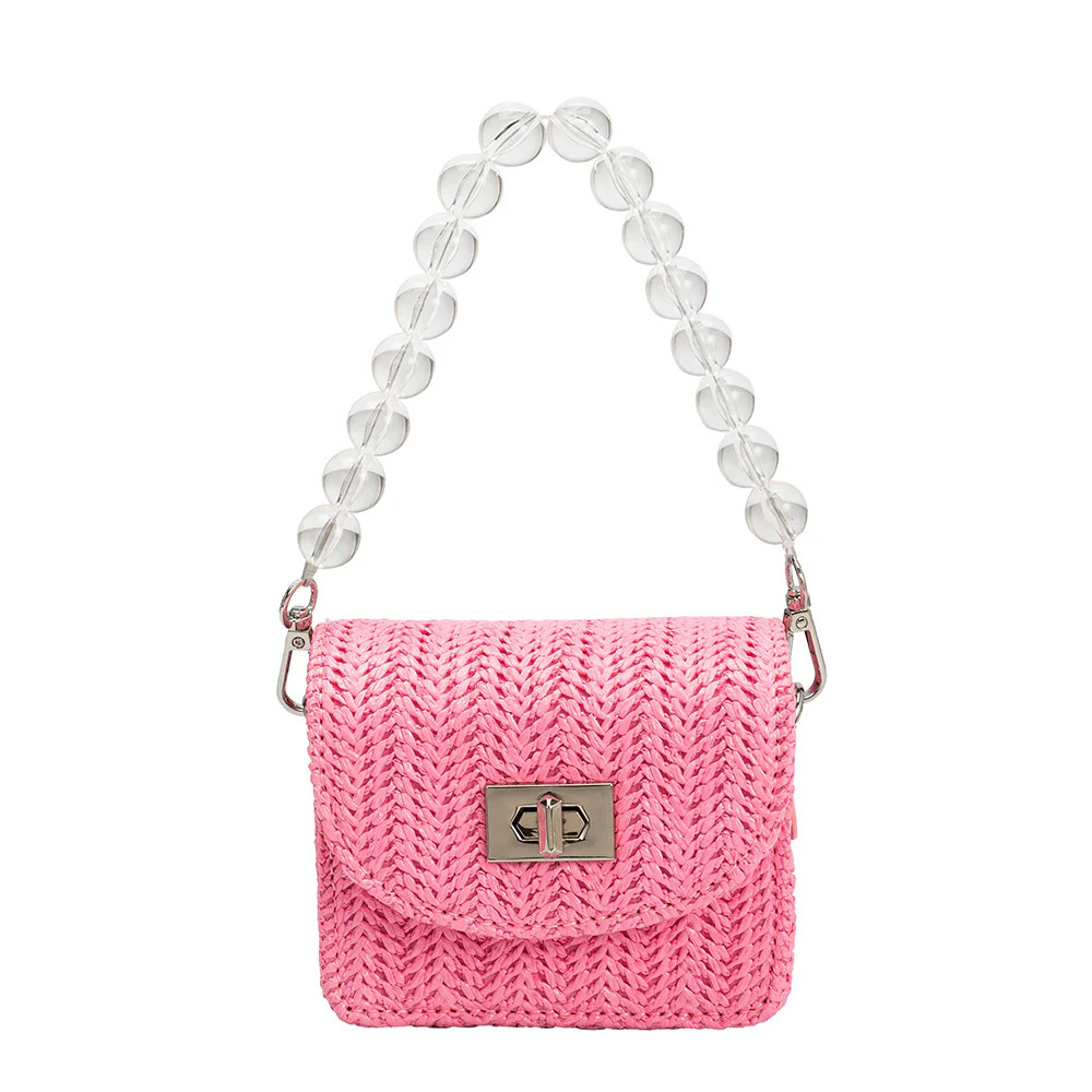 Pink Krystal Mini Straw Top Handle Bag | Melie Bianco | Melie Bianco